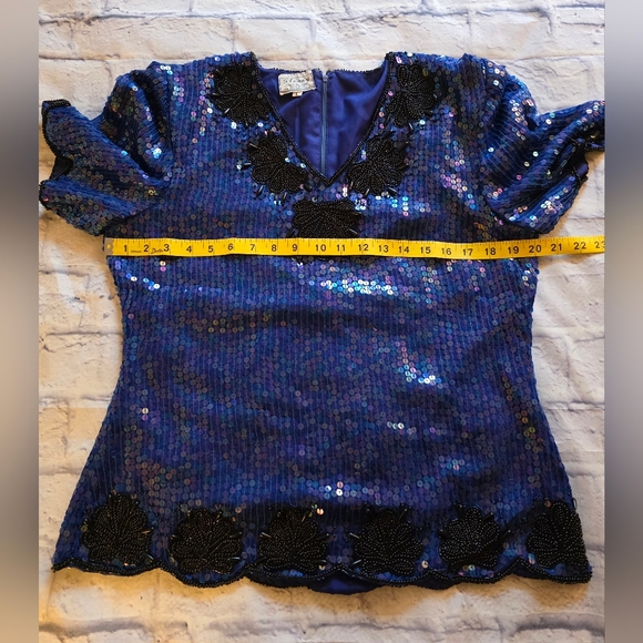 Stenay Royal Blue Sequin Blouse with Black Floral Details - Picture 12 of 14